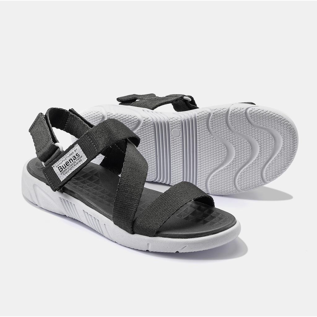 Giày sandal nam nữ unisex đi học quai ngang Buenas Sport S6 Tro đế cao 3 phân