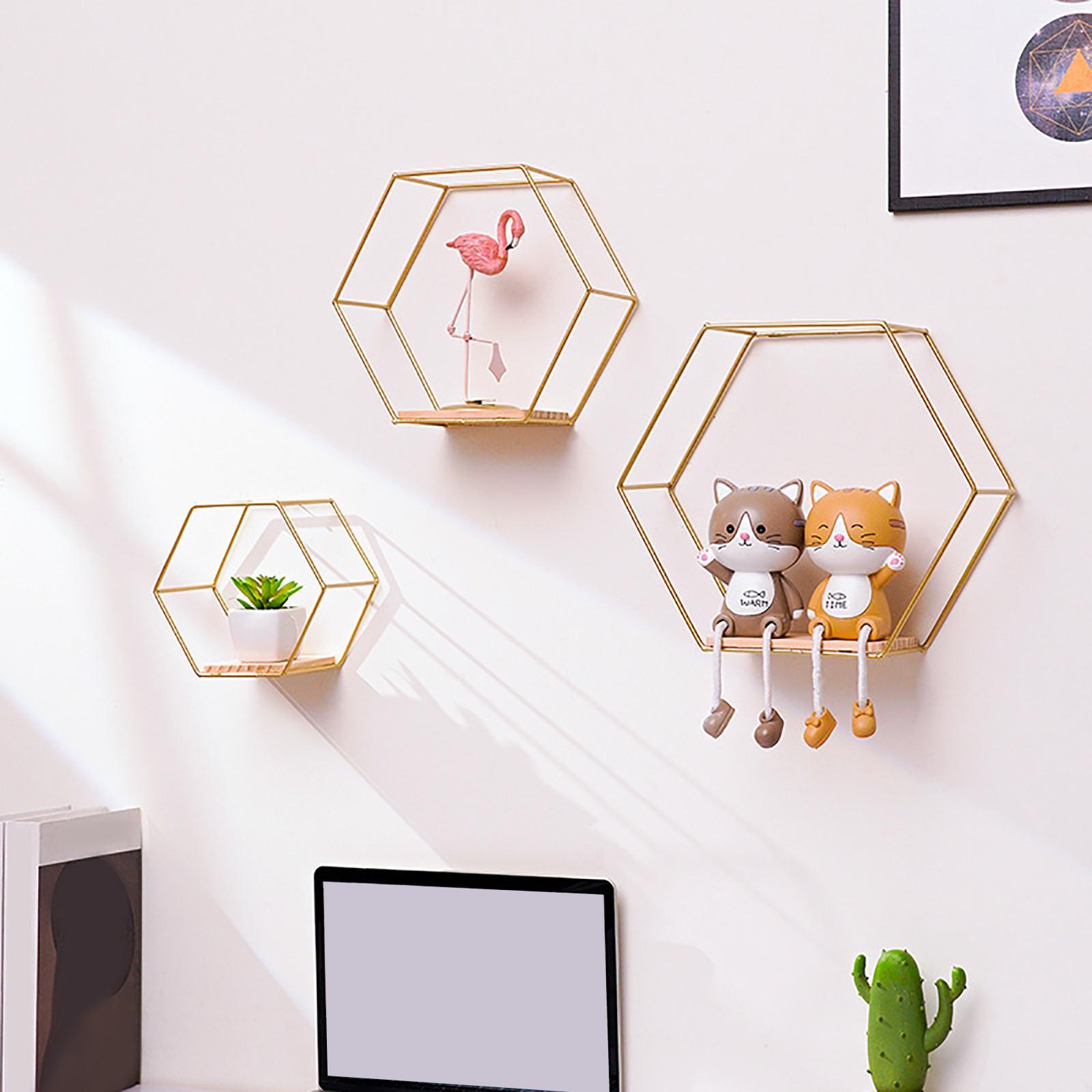 Set of 3 Modern Hexagon Iron Wall Shelf Display Floating Shelf