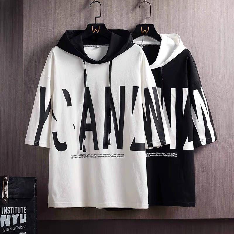Áo Hoodie Nam Thun Cotton Mùa Hè Tay Lỡ In Chữ Dáng Rộng Phong Cách Hàn Quốc Thời Trang Zenkonu TOP NAM 259V2