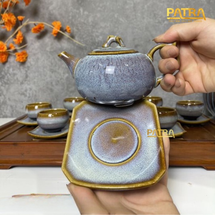 Bộ ấm chén uống trà cao cấp , bộ ấm trà Bát Tràng - hỏa biến vân mây 022