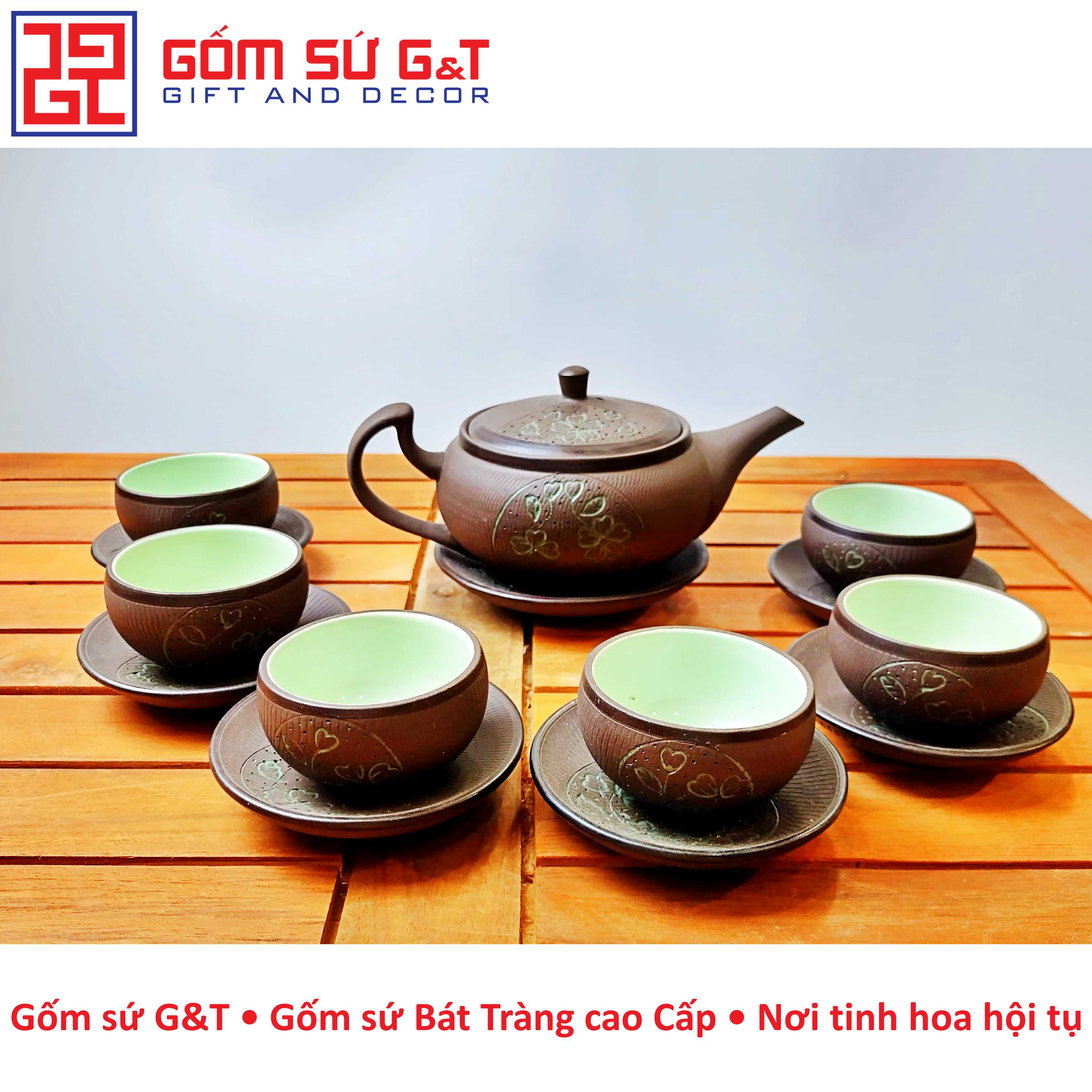 Bộ trà trăng xanh Gốm Sứ G&T