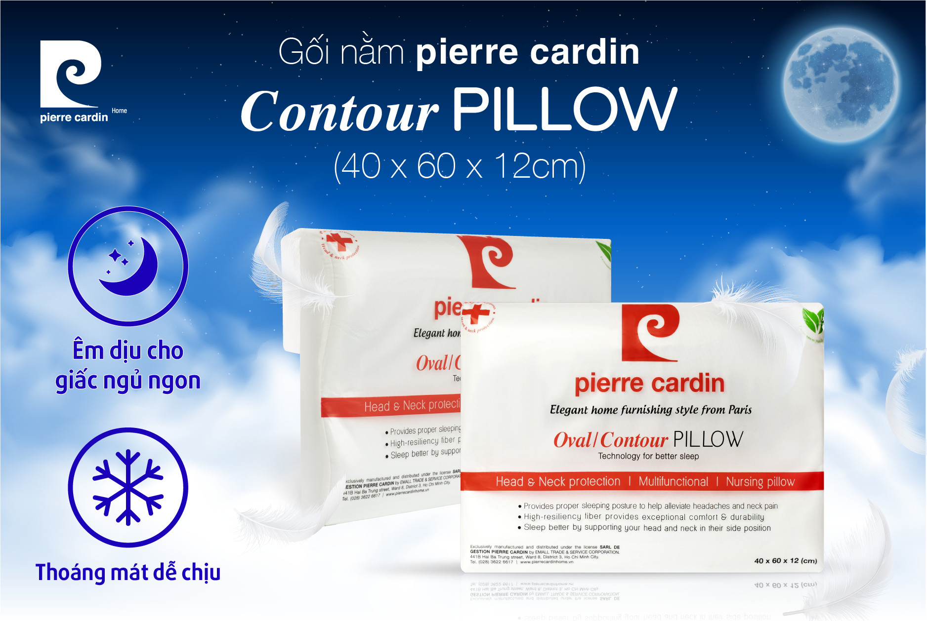 [ĐỘC QUYỀN CHÍNH HÃNG] Gối Memory Foam Contour Pierre Cardin Êm Ái, Thoáng Mát, An Toàn Sức Khỏe - PCAPLFF001