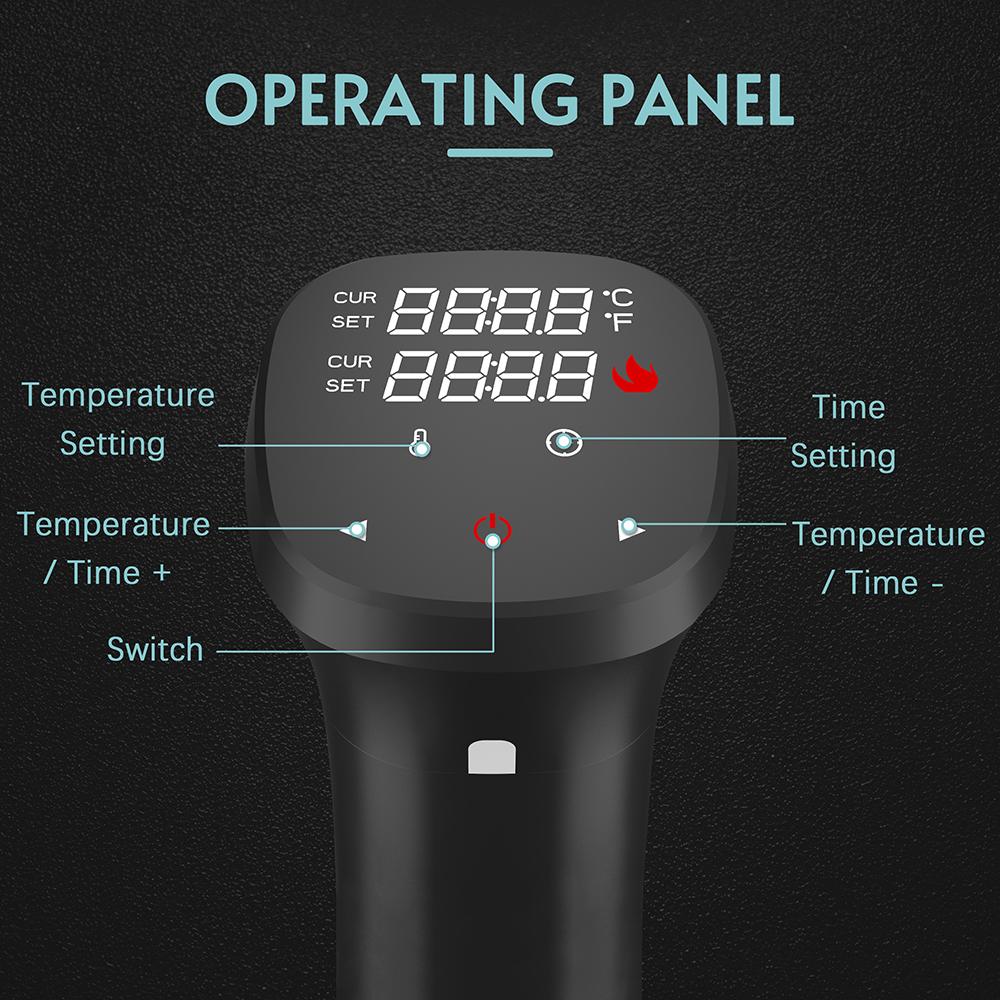 1100W Sous Vide Cooker Waterproof Quiet Cooking Machine with Accurate Temperature Time Control Display Screen Cookbook