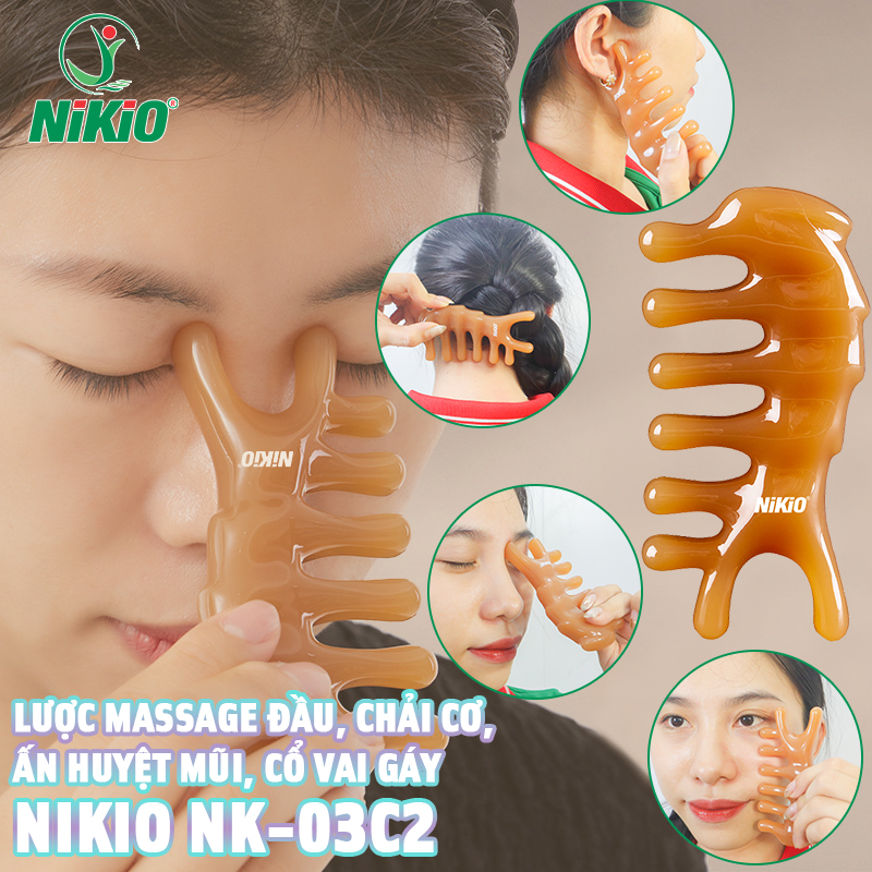 Lược massage kinh tuyến, massage da đầu Nikio NK-03C2 - Chăm sóc thư giãn đầu óc, Massage các huyệt bị trên mặt
