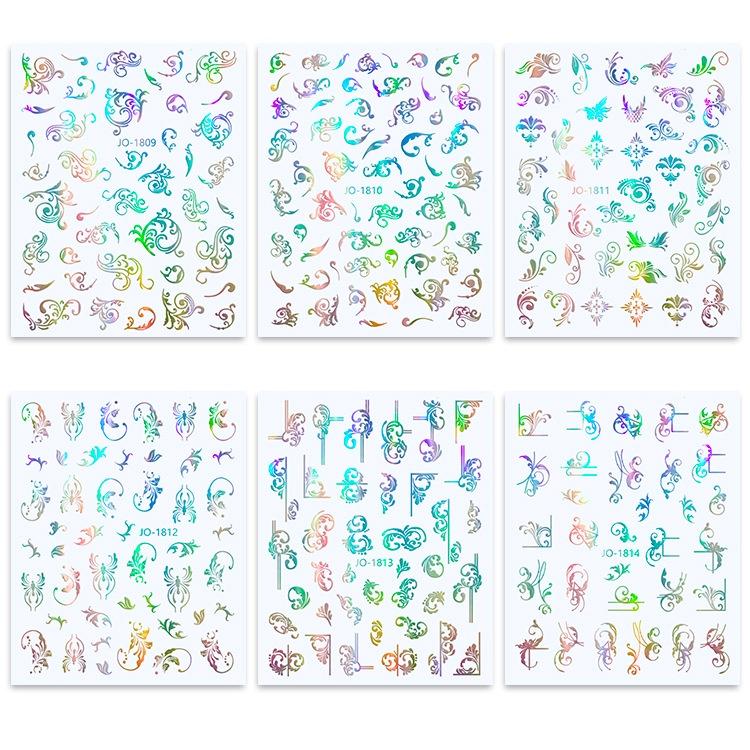 Sticker nail hoa văn phản quang flash Yapas 3D 40 đến 60 hình, decal hình dán gắn trang trí móng cao cấp