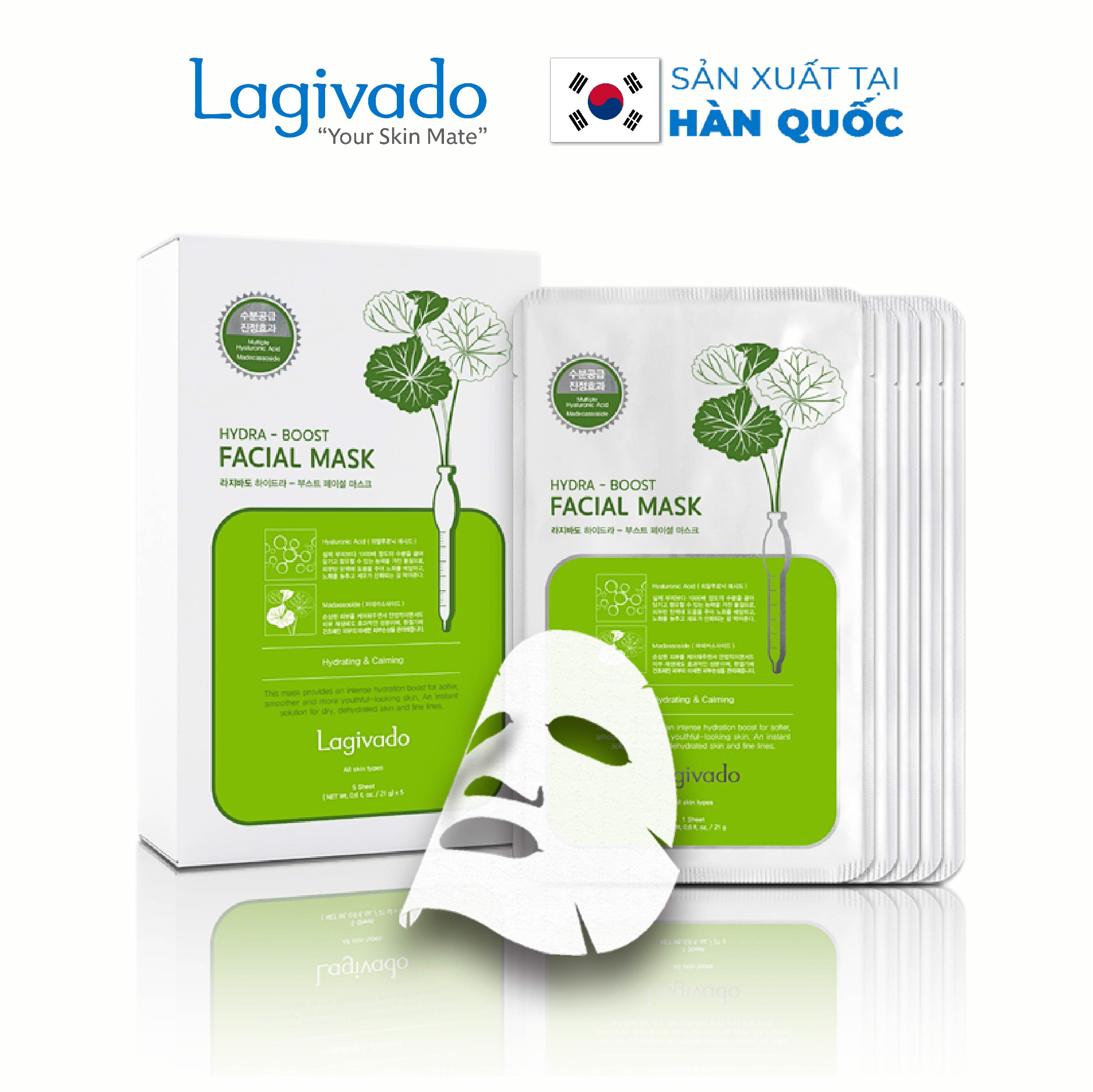 Combo 12 Mặt nạ dưỡng ẩm trắng da giúp kiềm dầu và mụn Hàn Quốc Lagivado Hydra Calming Facial Mask 23g/miếng
