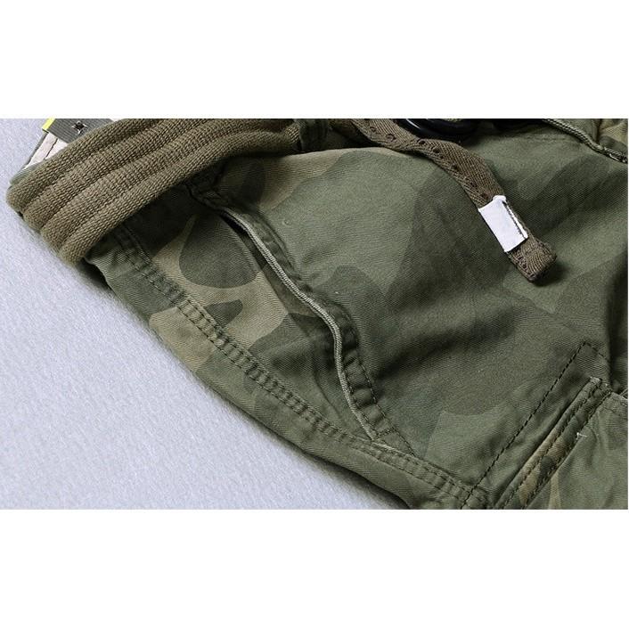 Quần short túi hộp_ngắn( kèm thắt lưng)_dã ngoại - xanh lính