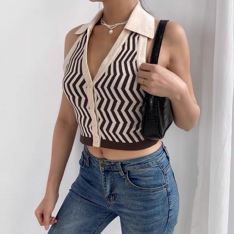 Áo yếm gile cổ bẻ