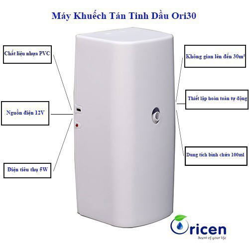 Máy khuếch tán tinh dầu Oricen Ori30 màu trắng - phun tự động, hẹn giờ, 1 tháng châm tinh dầu 1 lần, diện tích sử dụng đến 100m2