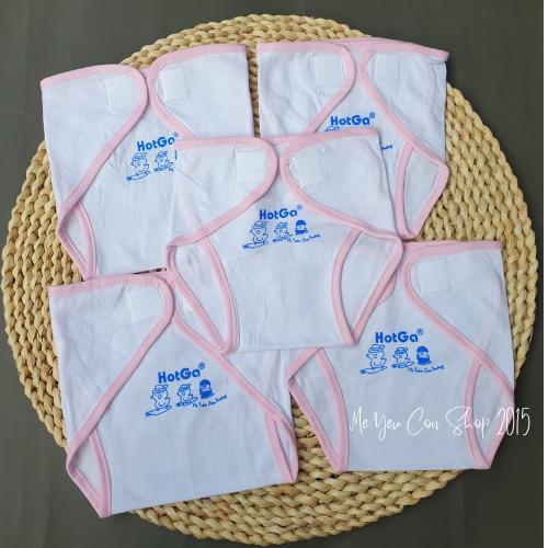 (3-9kg) Set 5 Tả Vải Dán Cotton Trắng Viền Màu HotGa Cho Bé Sơ Sinh - Set 5- Viền Vàng
