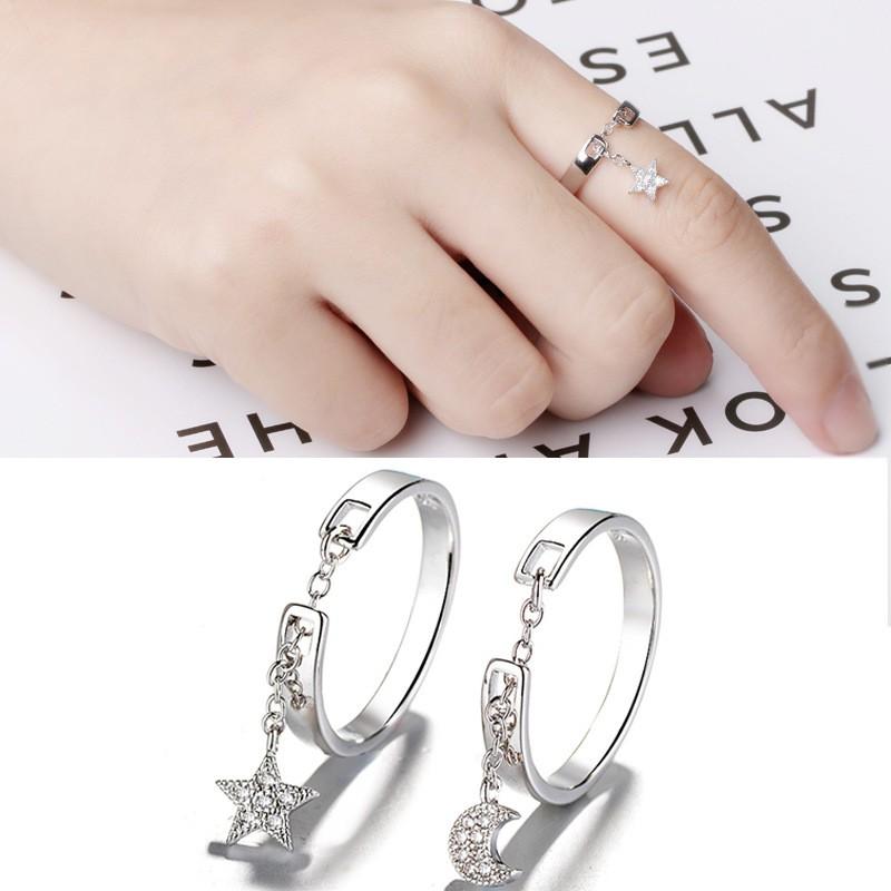 Nhẫn Nữ Mạ Bạc Freesize Trăng Sao Lấp Lánh Siêu Xinh