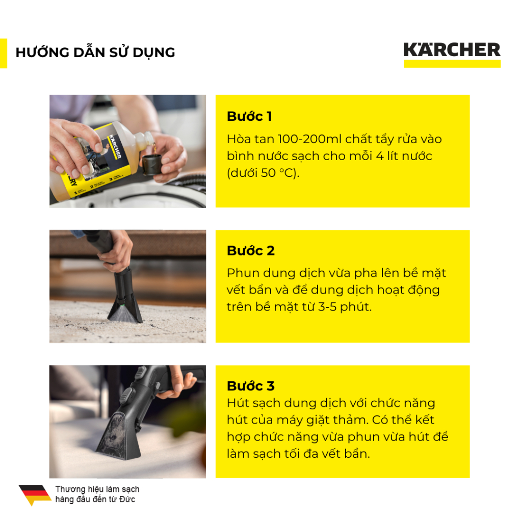 Nước giặt thảm và vải bọc Karcher RM 519 - Chuyên dùng cho dòng máy giặt thảm gia đình SE và Puzzi - Hàng Chính Hãng