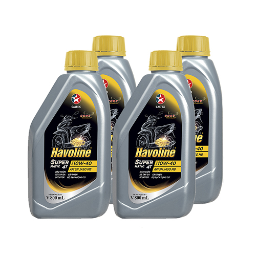 Bộ 4 chai dầu nhớt cao cấp xe tay ga Caltex Havoline SuperMatic 4T SAE 10W-40 800ml