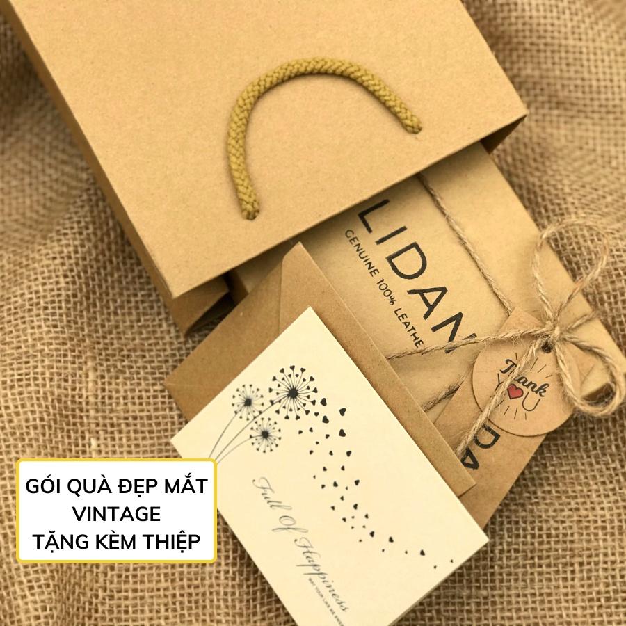 Ví mini nam bóp da bò thật cao cấp LIDAN, sọc Y dáng gập nhỏ gọn nhiều ngăn đựng tiền đựng thẻ LD2