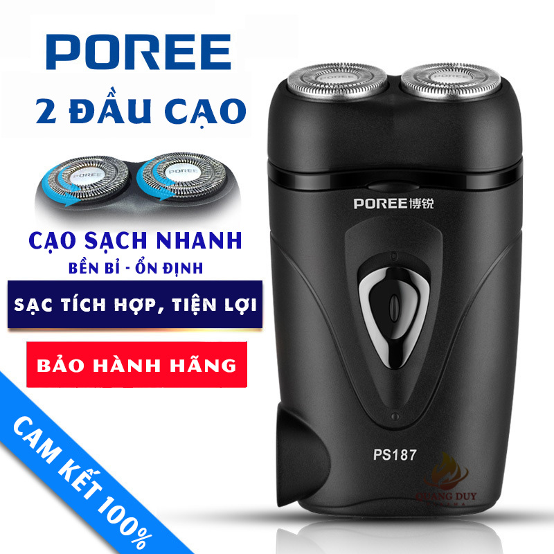 Máy cạo râu POREE 2 lưỡi mạnh mẽ, sạc pin điện 220V tiện lợi mang theo khi đi xa