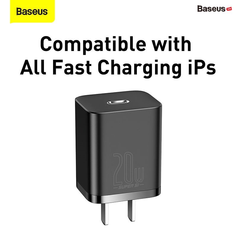 Bộ sạc nhanh, nhỏ gọn Baseus Super Si Quick Charger 20W dùng cho iPhone 12/iP11/XS Max (Type C, 20W/18W, PD/ QC3.0 Quick charger) - Hàng chính hãng