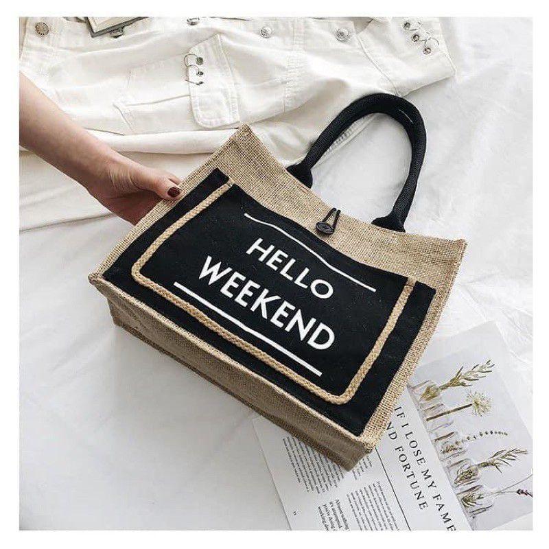 Túi cói Hello Weekend Siêu Đẹp Hàng Loại 1