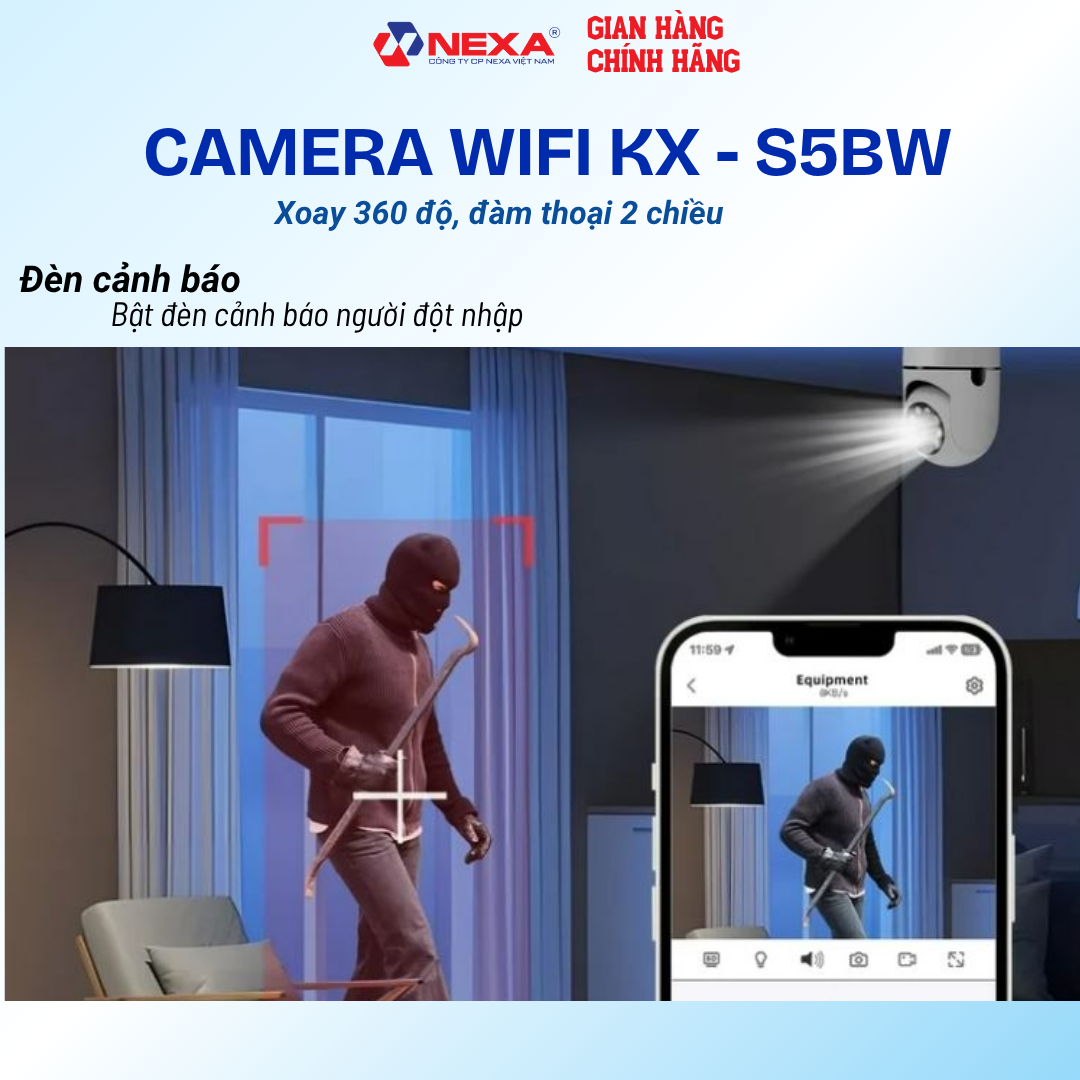[Tặng thẻ nhớ] Camera WiFi ngoài trời 5MP KX-S5BW thu màu ban đêm, phát hiện chuyển động, có còi hú - Hàng chính hãng