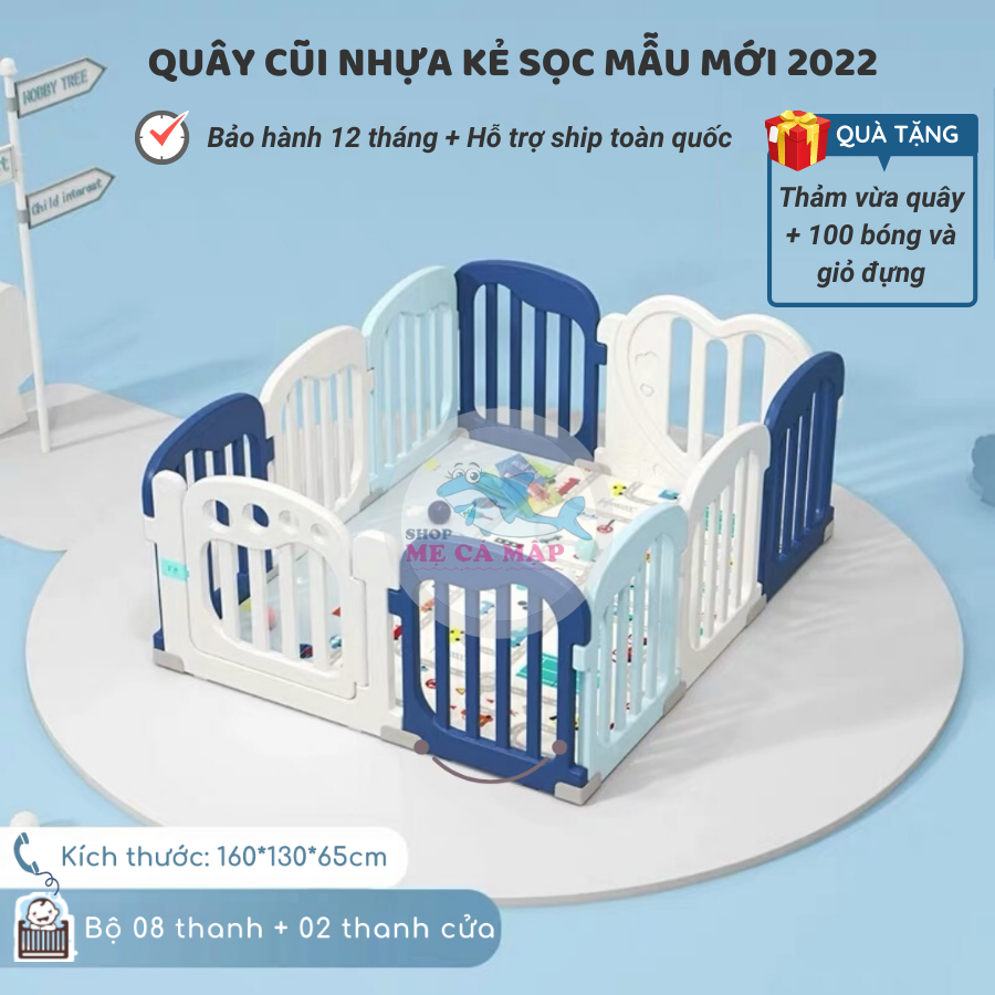 Quây cũi nhựa cao 65cm tặng THẢM DÀY và 100 BÓNG, quây bóng nhựa an tâm cho bố mẹ