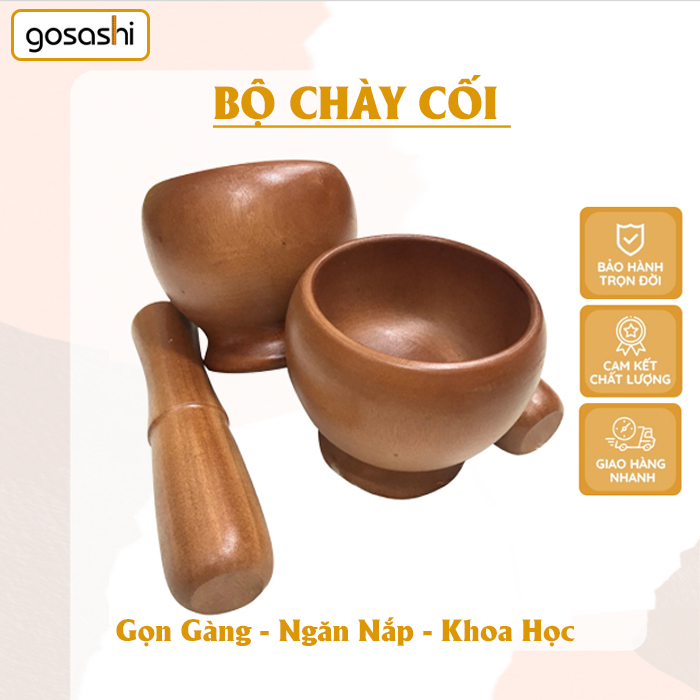 Bộ Chày Cối Gỗ Phong Cách Hàn Quốc, Nhỏ Gọn, Dễ Vệ Sinh, Tiếm Kiệm Không Gian Phòng Bếp Thương Hiệu Gosashi-CHAYCOIGO