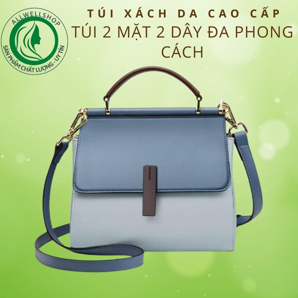 Túi Xách Nữ 2 mặt, 2 kiểu dây Với đa Phong Cách vừa  xách tay  Đeo vai, Đeo chéo Với  Da Cao Cấp - Màu xanh dương Và Màu Xám Size 21cm [Bao đổi trả].