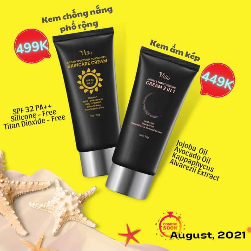 Kem chống nắng cho da mụn nhạy cảm giảm khô bớt dầu trắng da SPF 32, PA ++ Khoáng tươi Viba