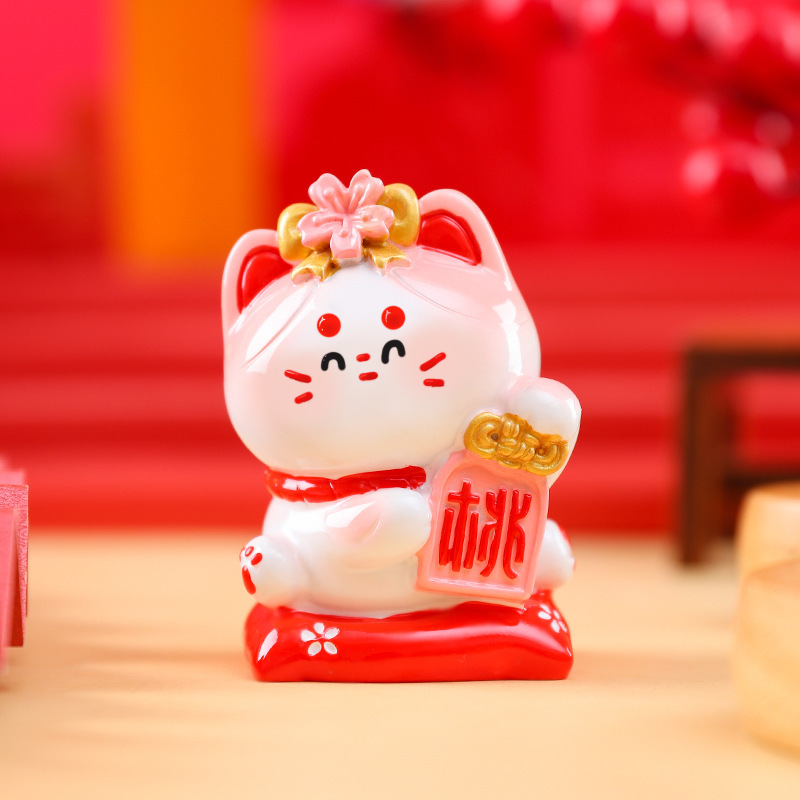 Mô Hình Mèo Lucky Ngồi Đệm Hoa Trang Trí Decord Ô Tô Tiểu Cảnh_ Hàng chính hãng