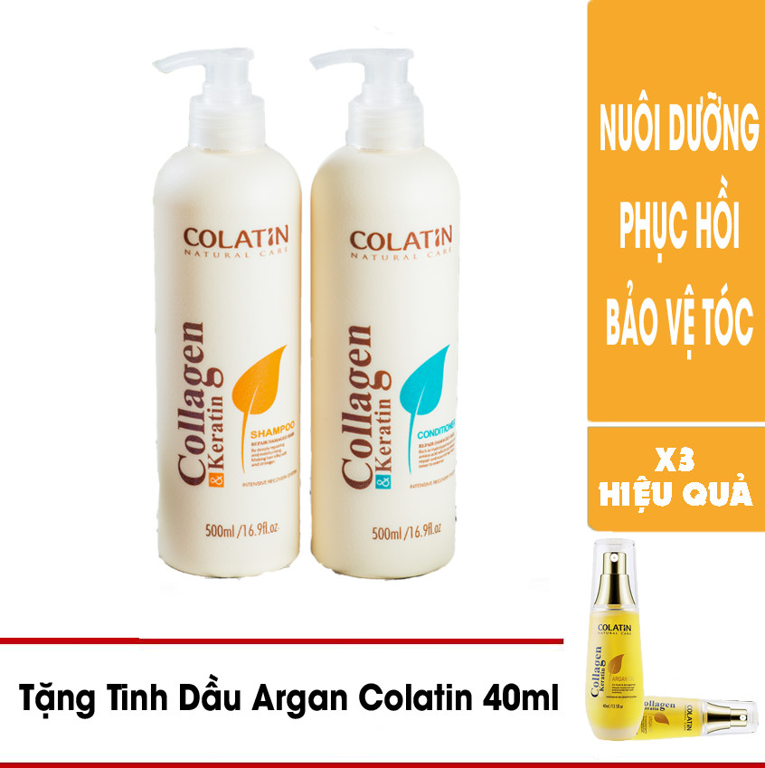 Trọn Bộ Gội - Xả Colatin 500ml Siêu Tiết Kiệm Siêu Mềm Mượt - Tặng Tinh Dầu Colatin