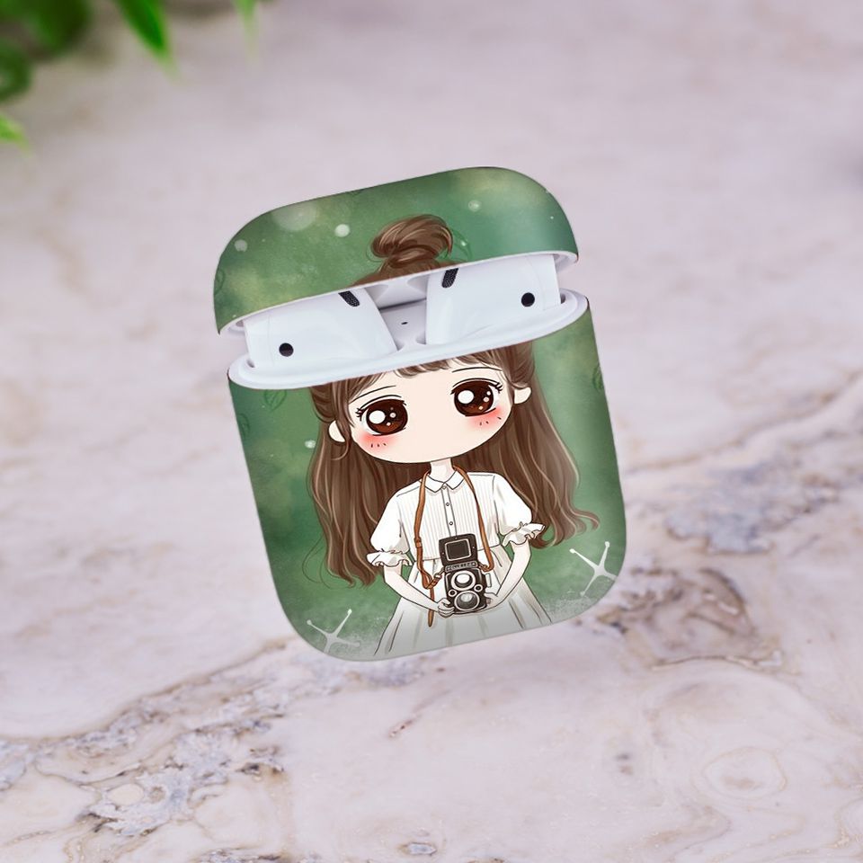 Miếng dán skin chống bẩn cho tai nghe AirPods in hình cô gái chibi - Chib037 (bản không dây 1 và 2)