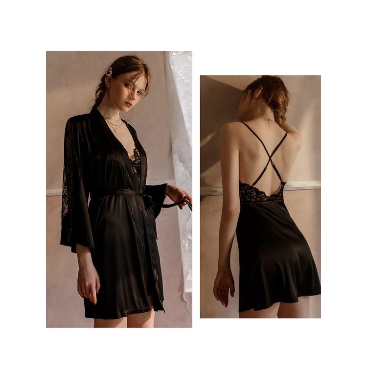 Váy ngủ sexy gợi cảm đồ ngủ có mút lót dây vai tuỳ chỉnh - lụa satin mềm mại phối ren_DN04