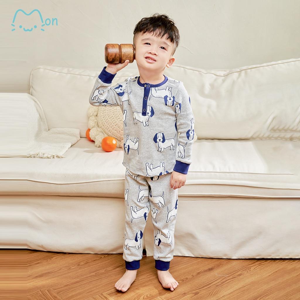 Bộ mặc nhà bé trai mùa hè, bộ ngủ điều hoà dài tay chất cotton thoáng mát giúp giữ ấm cơ thể khi nằm điều hòa MonBabies