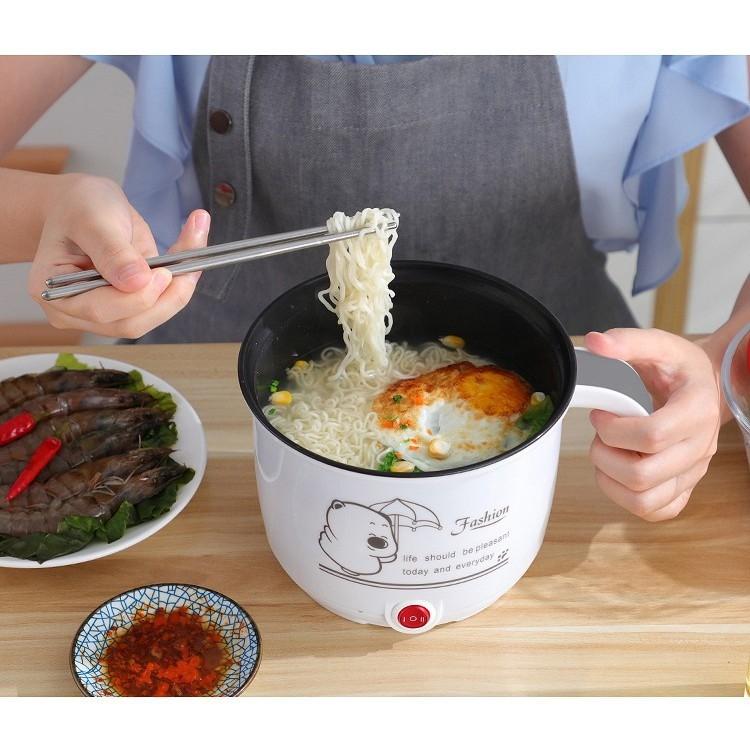 Nồi lẩu điện mini 1,8L có kèm vỉ hấp inox nắp thủy tinh - Ca nấu mì nấu cơm hấp trứng đa năng