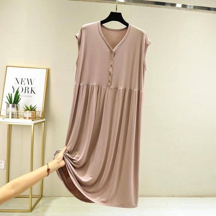 Váy đầm thun mặc ngủ ở nhà ngắn tay vải Modal (gỗ Sồi) mềm mại thoáng mát dáng suông mã VAV0433 - M01 Đen
