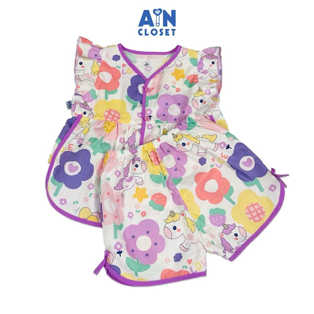 Bộ quần áo Ngắn bé gái họa tiết Kỳ Lân Tím Cotton - AICDBGQB6KAX - AIN Closet