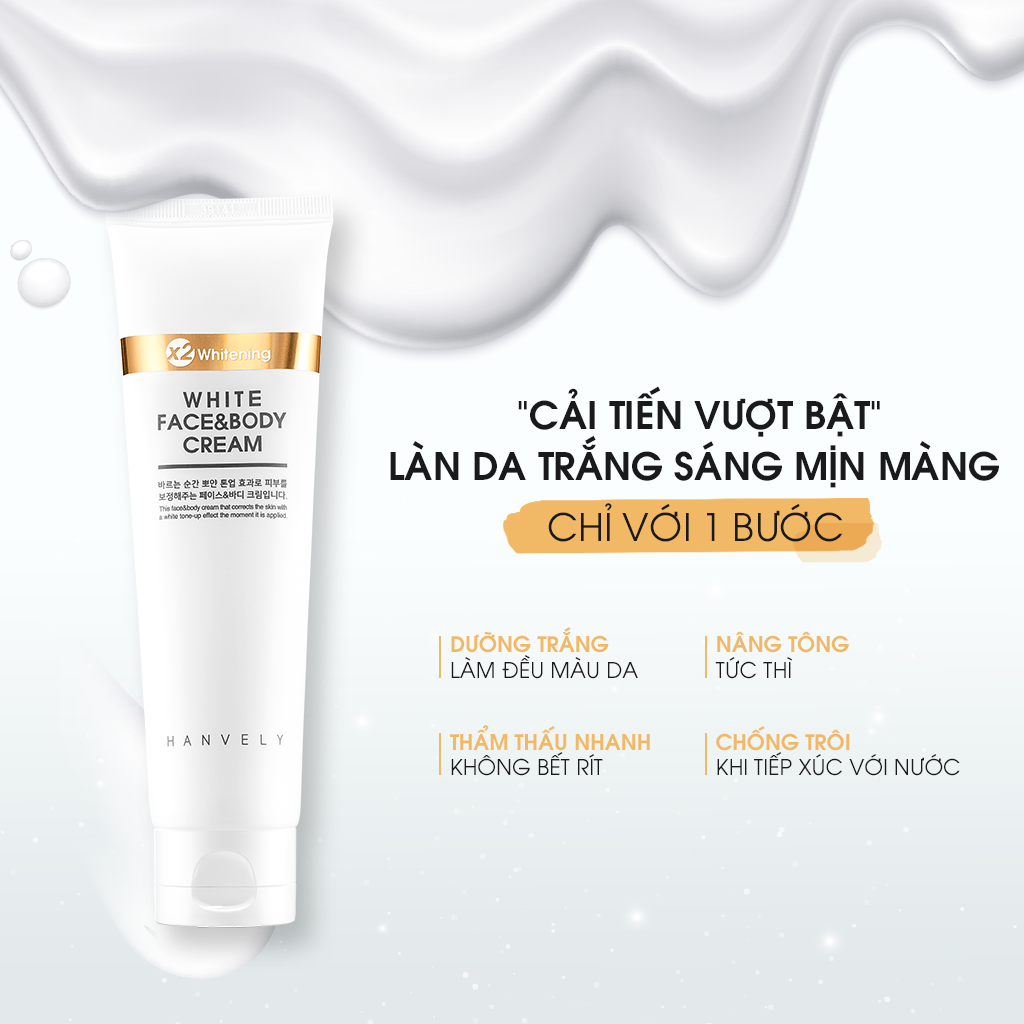 Kem Dưỡng Trắng Da Mặt Và Toàn Thân Hanvely White Face &amp; Body Cream 120ml