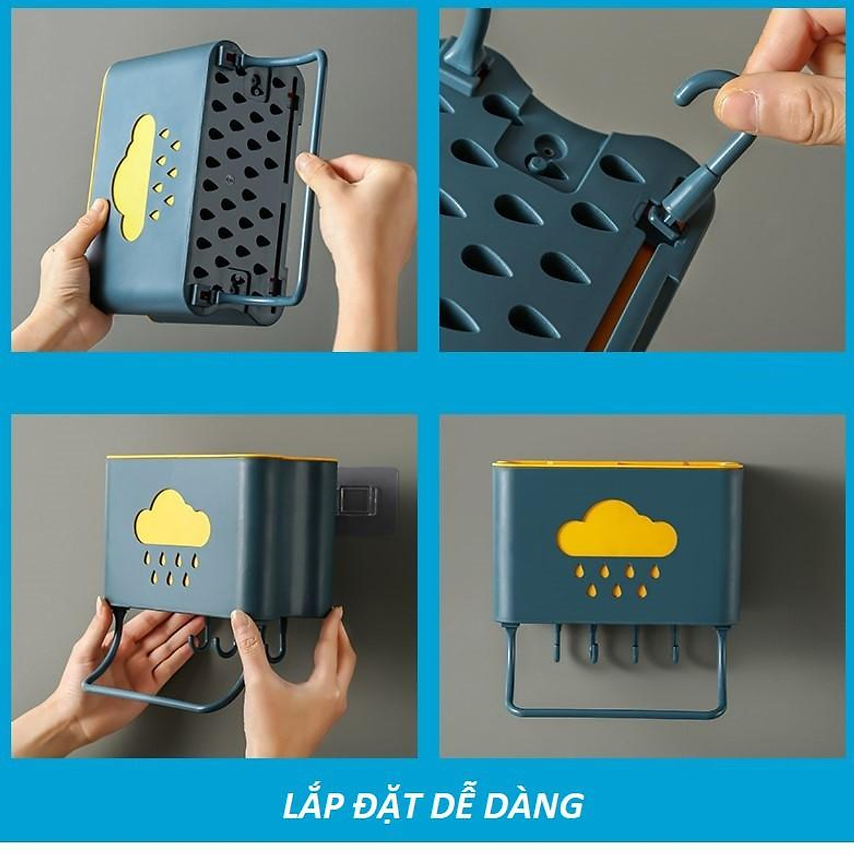 Ống Đựng Đũa, Muỗng Thìa Dĩa Dán Tường Hình Đám Mây Kèm Móc Treo Tiện Lợi - Giá, Kệ Đựng Đũa Gián Tường - HÀNG LOẠI 1