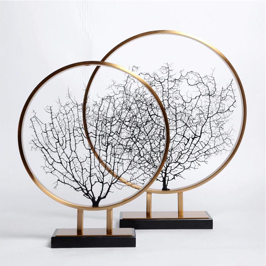 Decor Để Bàn Trang Trí - 2 Vòng Tròn Kim Loại Cây Khô FDR021 Phòng Khách, Phòng Làm Việc, Phòng Trưng Bày......