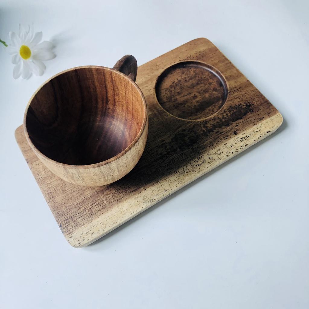 SET KHAY UỐNG TRÀ BÁNH, BỘ 1 CỐC VÀ KHAY GỖ KEO TỰ NHIÊN CỦA CRAFT CLOSET