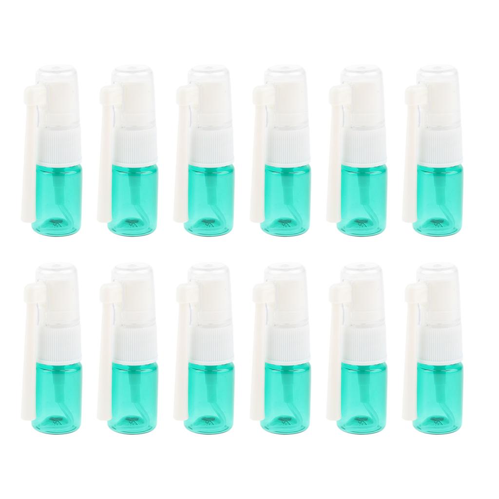 12pcs Empty Refillable Nasal Spray Bottles Fine Mist Nose Vials 5ml Blue Green Pink Clear Amber