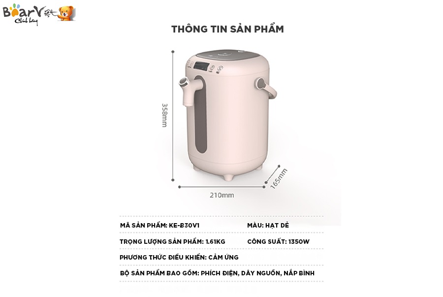 Bình thủy điện thông minh Bear ZDH-H30B1 (KE-B30V1) Sản Phẩm Chính Hãng