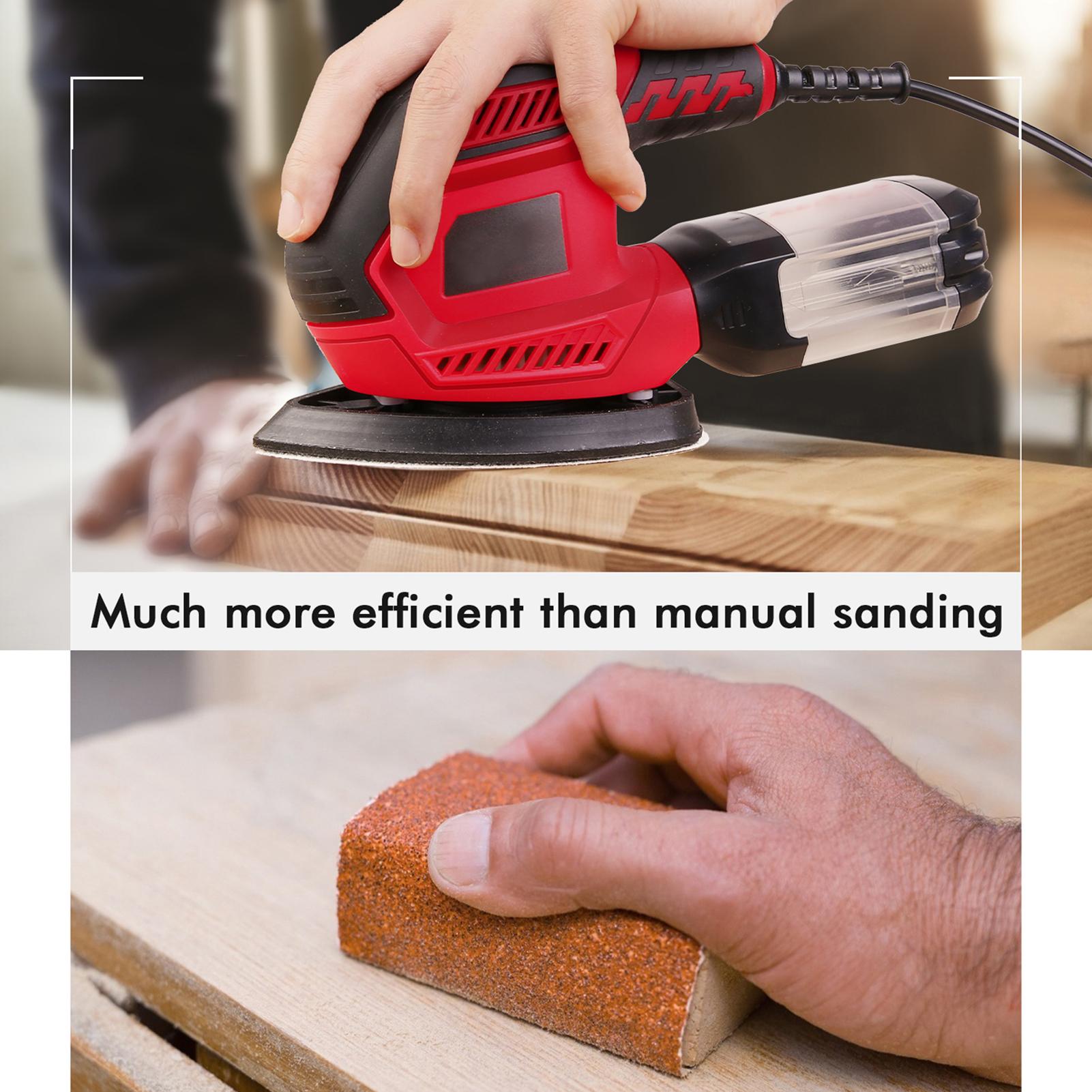 Detail Sander 1.6A 200W 14000 OPM Compact Sander Efficient Dust Collection System with 2pcs Polishing Pads & 20pcs Sandpapers for Tight Spaces Sanding/Polishing in Home Decoration & DIY