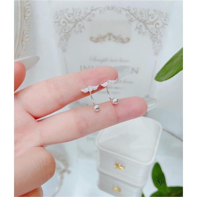 Bông tai dáng cong vặn ren , hoa tai nữ Bạc - Bạc npj