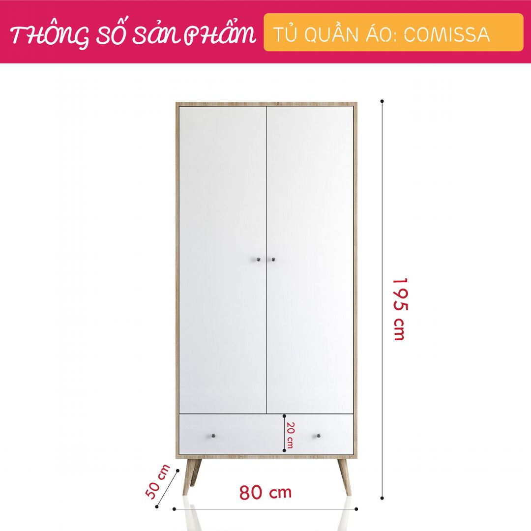 Tủ để quần áo bằng gỗ MDF có lớp vân gỗ xanh cao cấp SMLIFE Comissa