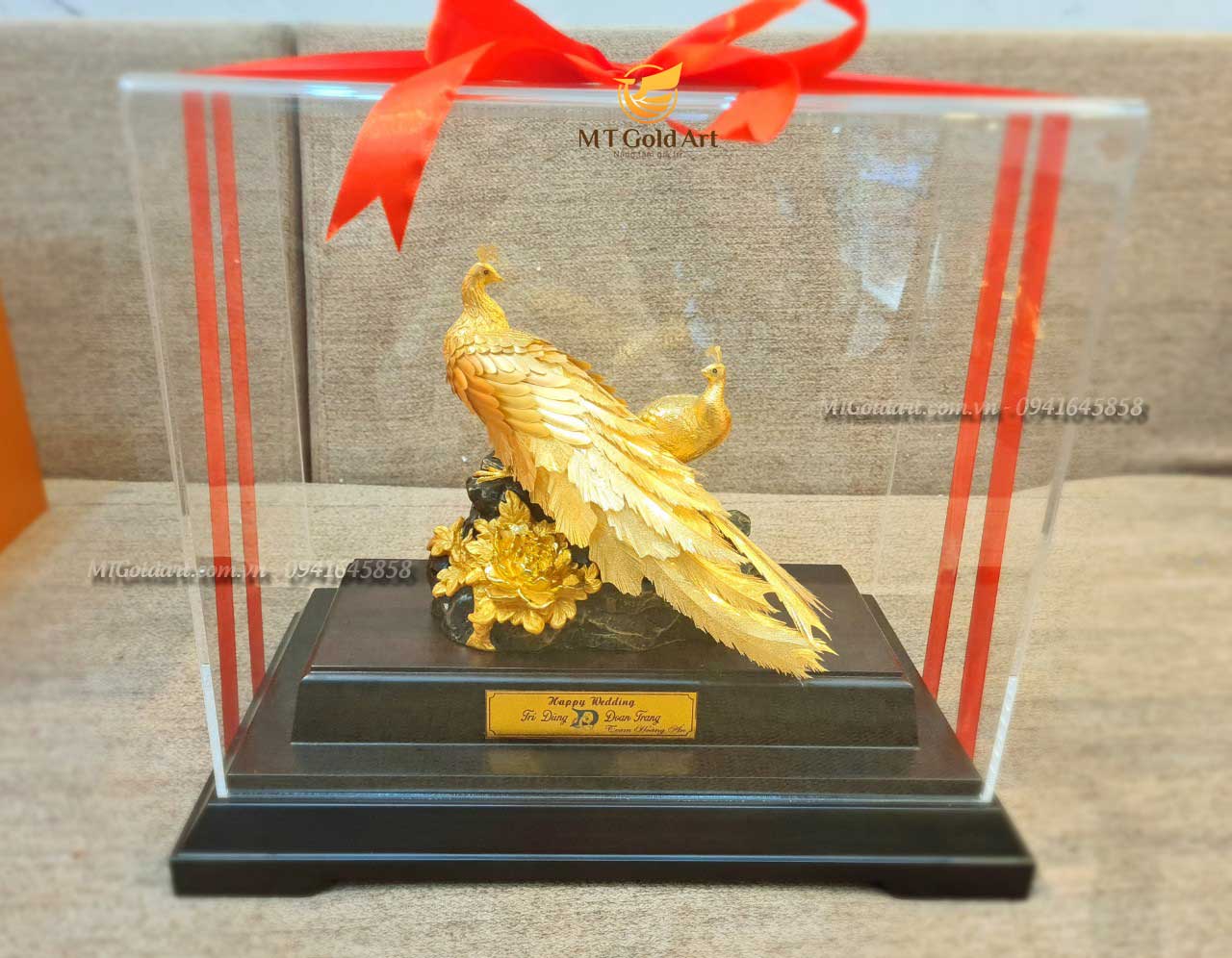 Tượng Đôi Chim Công Dát Vàng 24K (M02) MT Gold Art- Hàng chính hãng, trang trí nhà cửa, quà tặng dành cho sếp, đối tác, khách hàng.