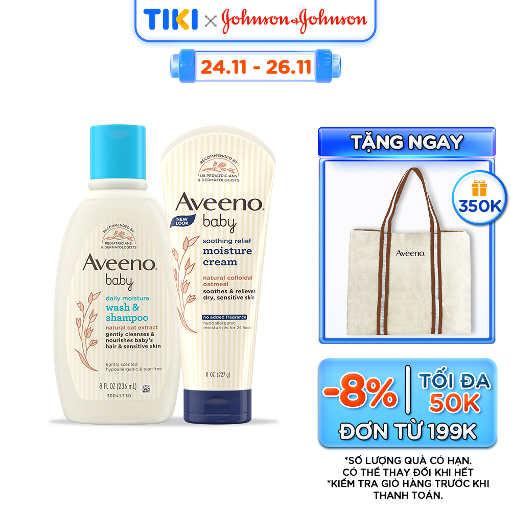 Bộ làm sạch & kem dưỡng ẩm cho bé da khô & nhạy cảm Aveeno Baby.