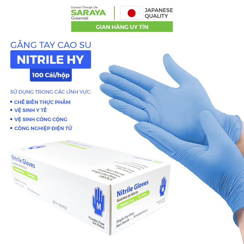 Găng Tay Cao Su Nitrile Huayan Không Bột Dùng Trong Thực Phẩm, Vệ Sinh - 100 Chiếc/Hộp