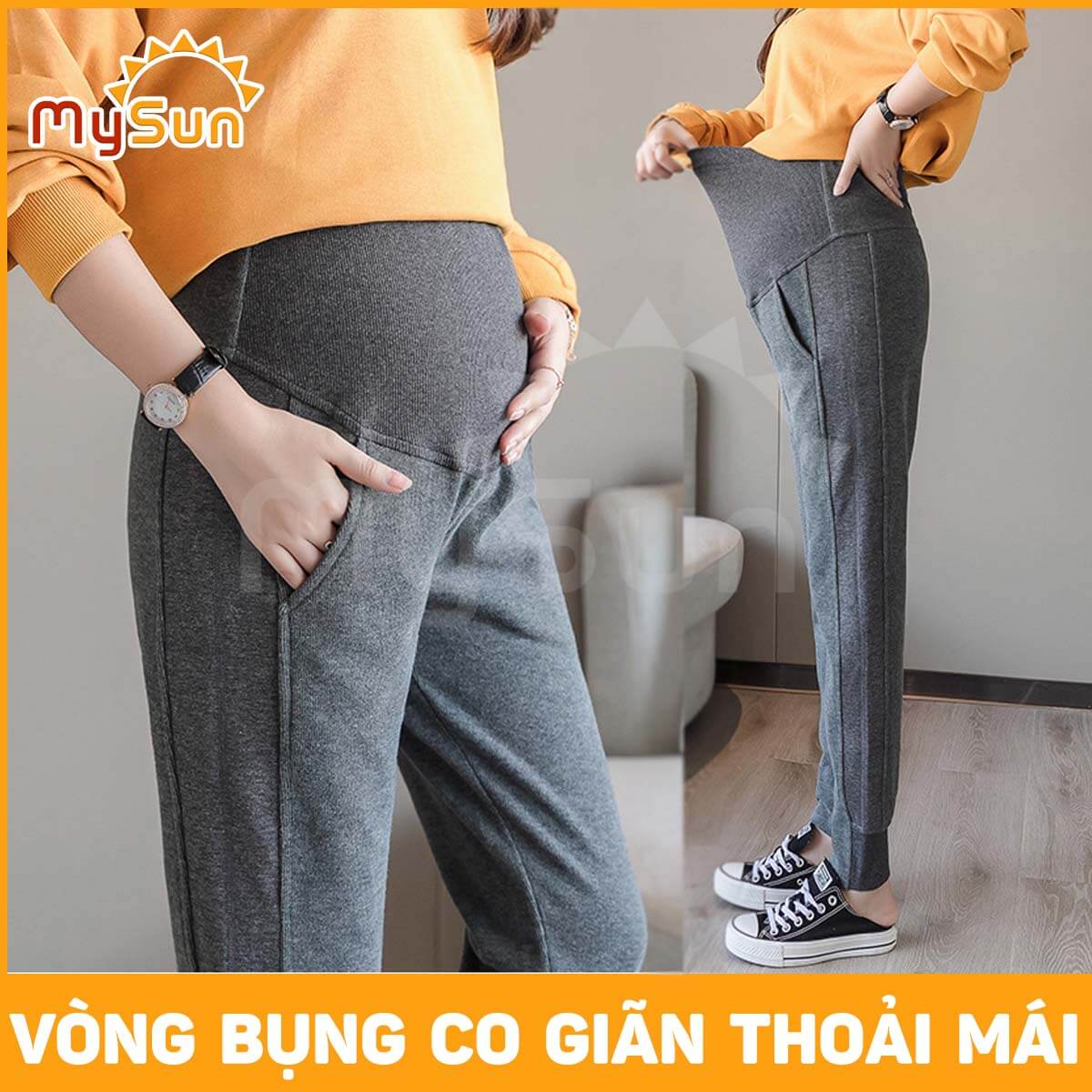 Quần dài nỉ bà bầu mùa Thu Đông đẹp cho bà bầu 0 - 9 tháng mặc đi làm công sở, ở nhà MySun