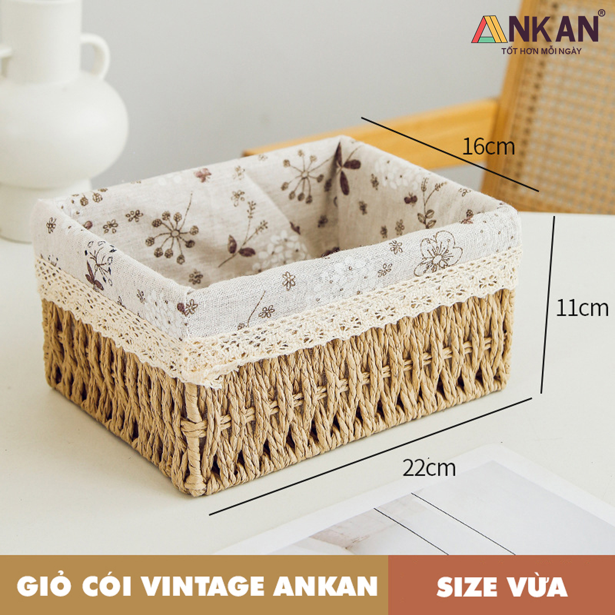 Rổ Mây Đựng Đồ, Giỏ Mây Cắm Hoa ANKAN Thích Hợp Đi Picnic, Đựng Phụ Kiện Chụp Ảnh, Sắp Xếp Đồ Dùng Trong Nhà