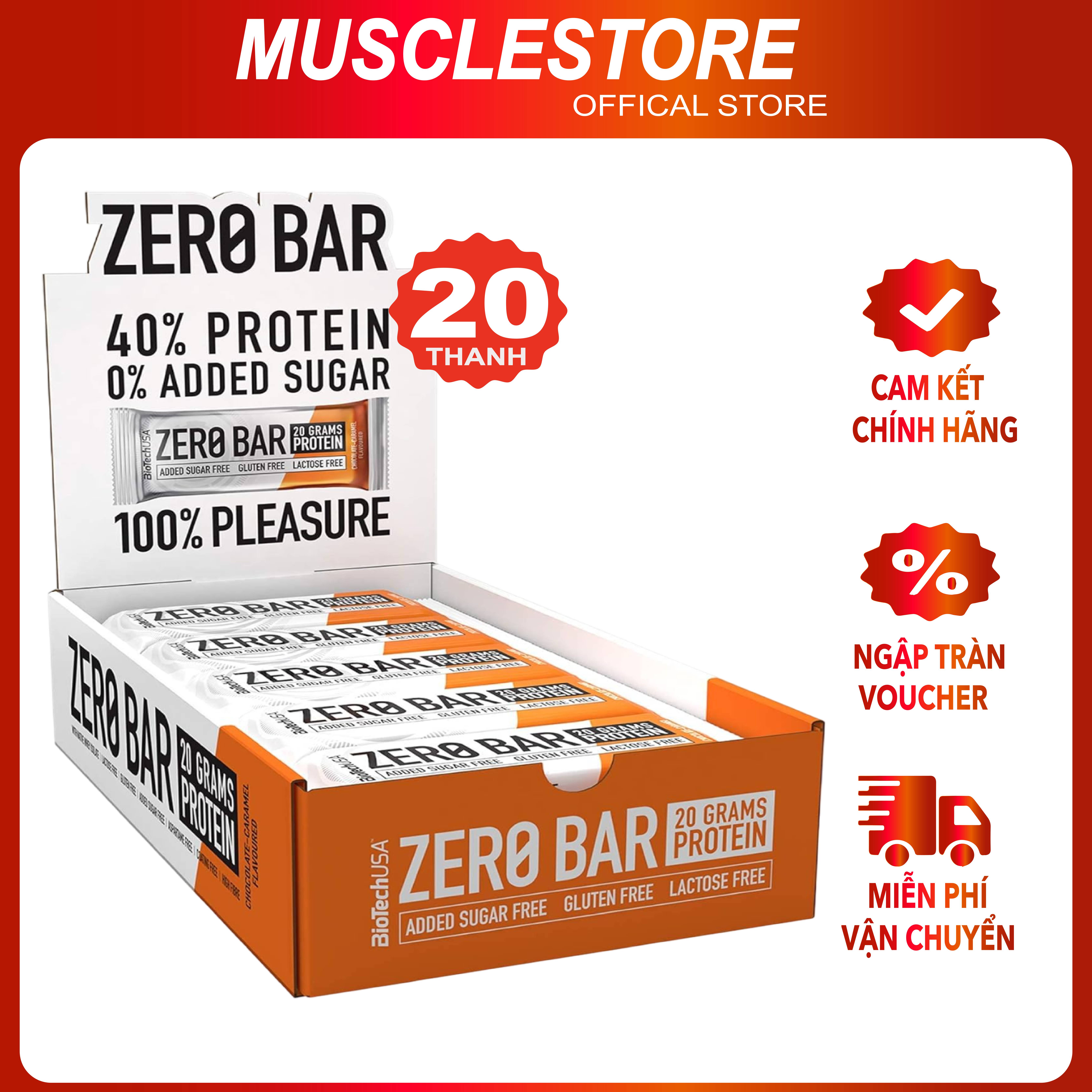 Bánh Protein Biotech USA Zero Bar (50g, 20 bánh), Bánh Bổ Sung Protein giúp Phục Hồi Phát Triển Cơ