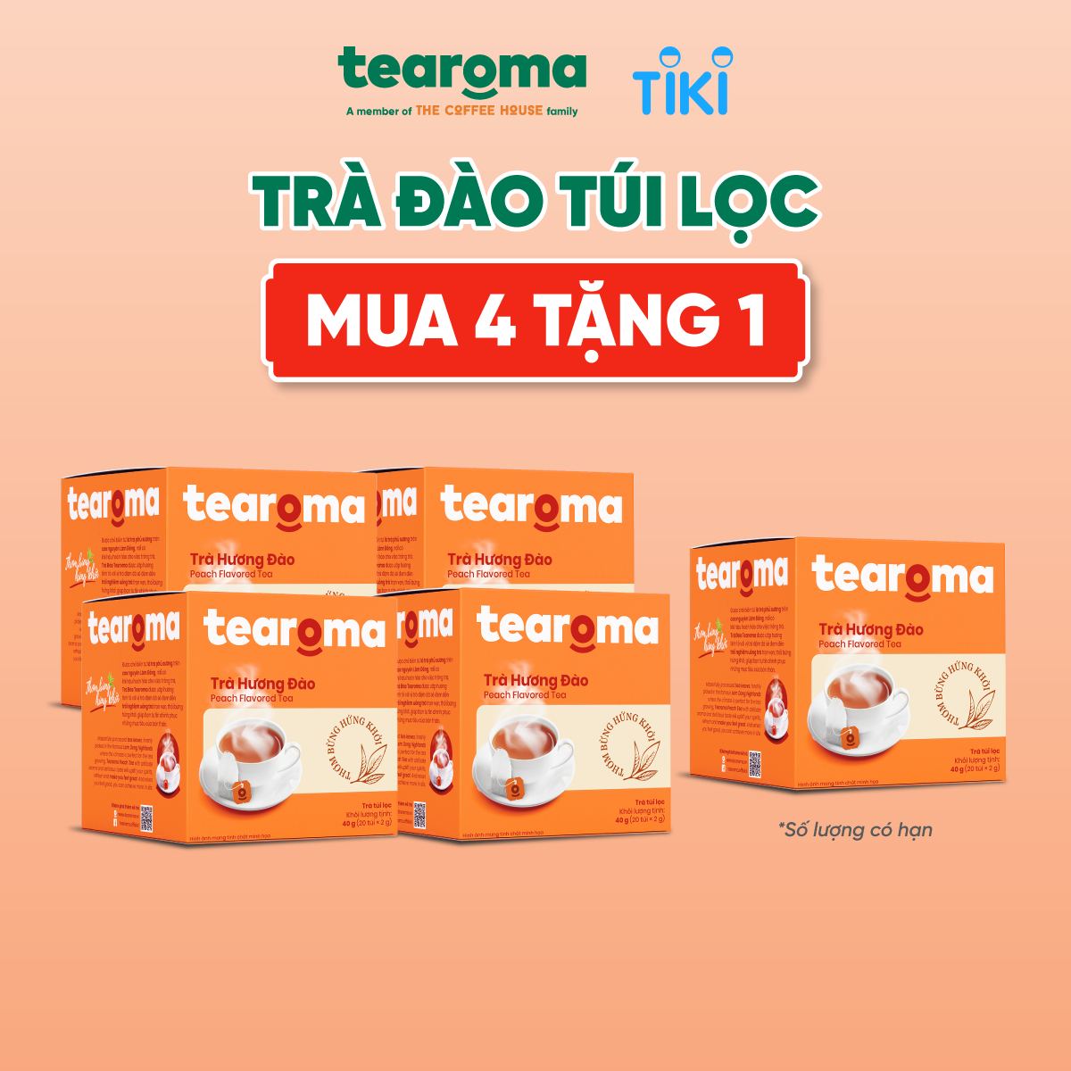 [MUA 2 TẶNG 1] Trà túi lọc Đào Tearoma (Hộp 20gói x 2gr)